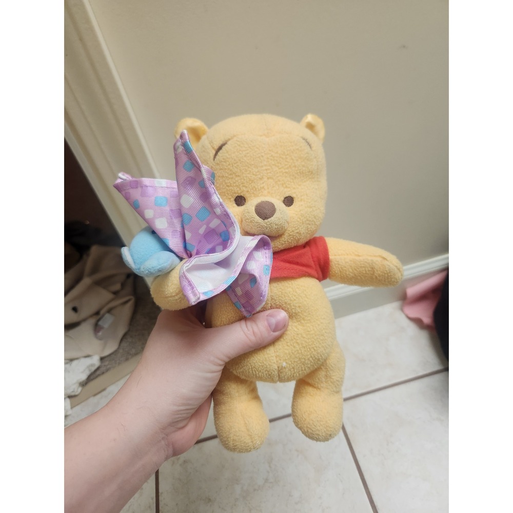 vintage Disney Winnie the Pooh Plush with‎ Blue Bear and Purple Security Blanket